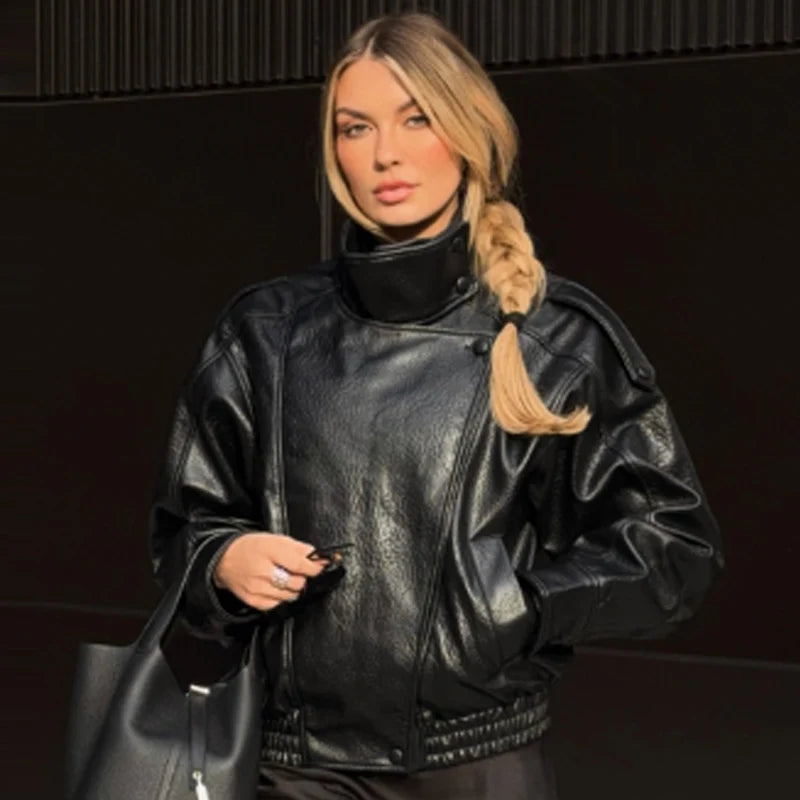 Faux Leather Moto Jacket | Oversized Biker Jacket