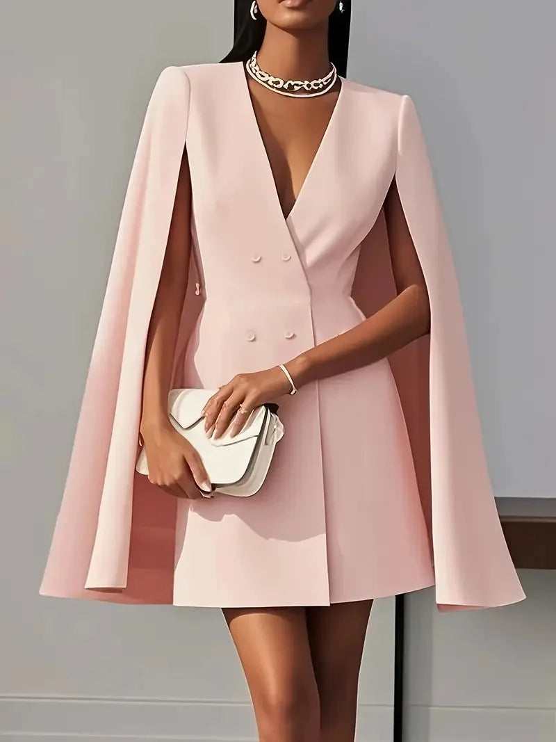 Blazer Cape Mini Dress Women | V Neck Structured Elegant Party Dress
