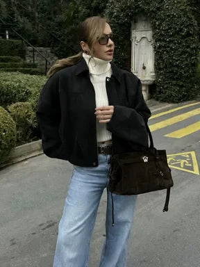 Oversized Bomber Jacket | Cropped Minimalist Coat