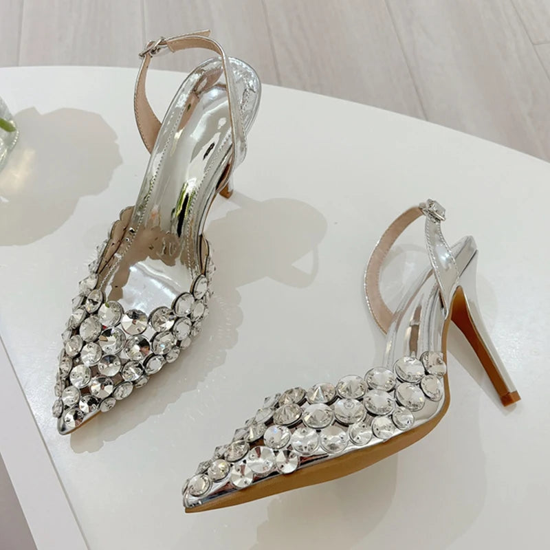 Women’s Rhinestone Slingback Stiletto Heels – Pointed Toe Crystal Party Pumps for Wedding, Evening & Special Occasion Wear