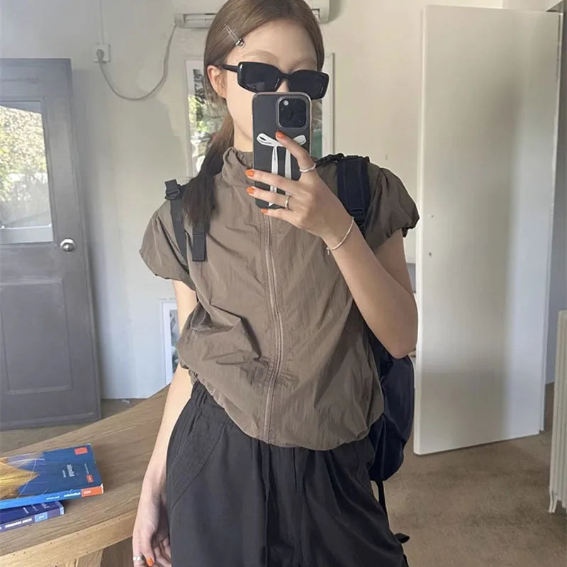 Women’s Taupe Sleeveless Hooded Windbreaker Jacket | Lightweight Zip-Up Utility Vest for Hiking, Travel & Casual Outdoor Wear