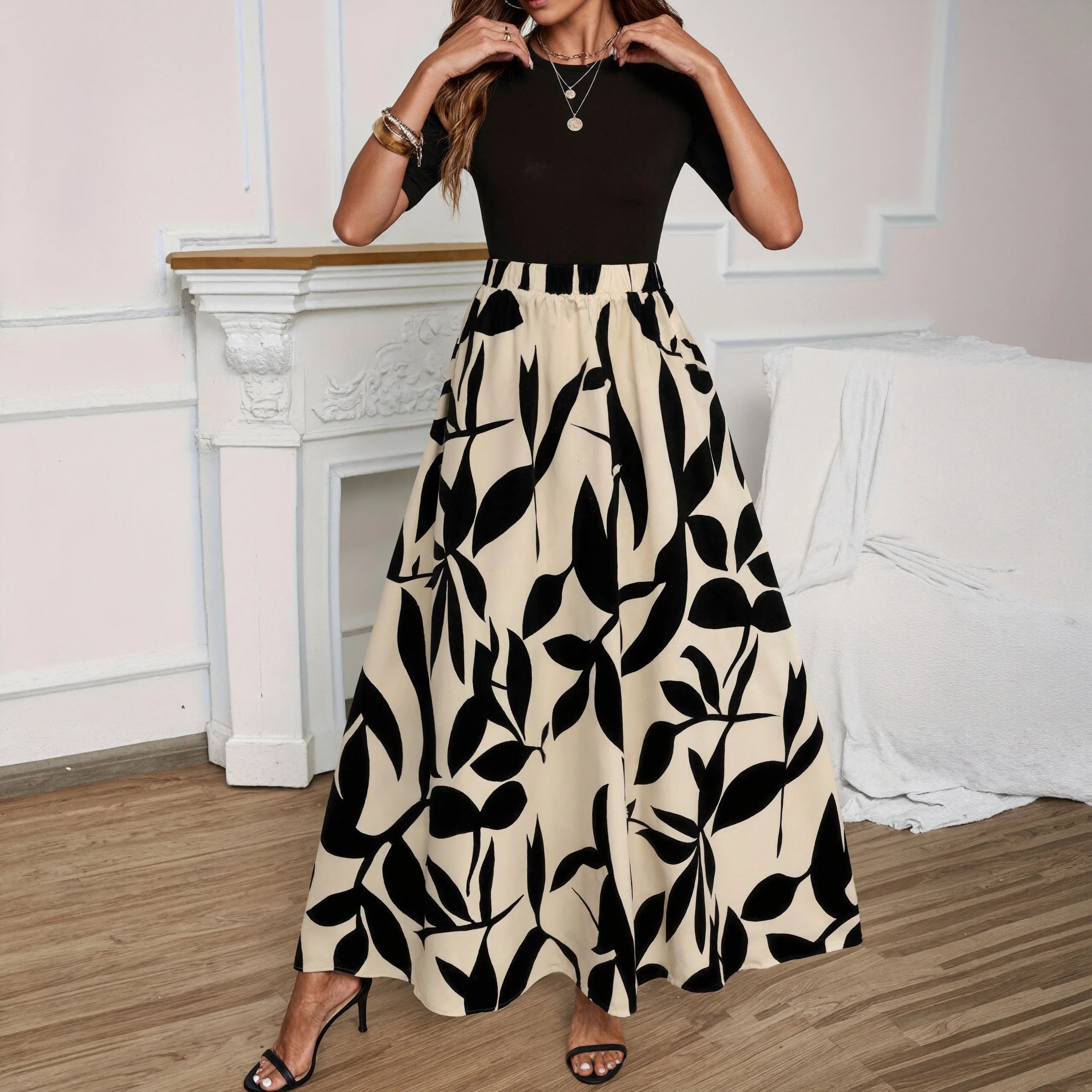 Women Floral Print Maxi Skirt High Waist A Line Boho Long Skirt