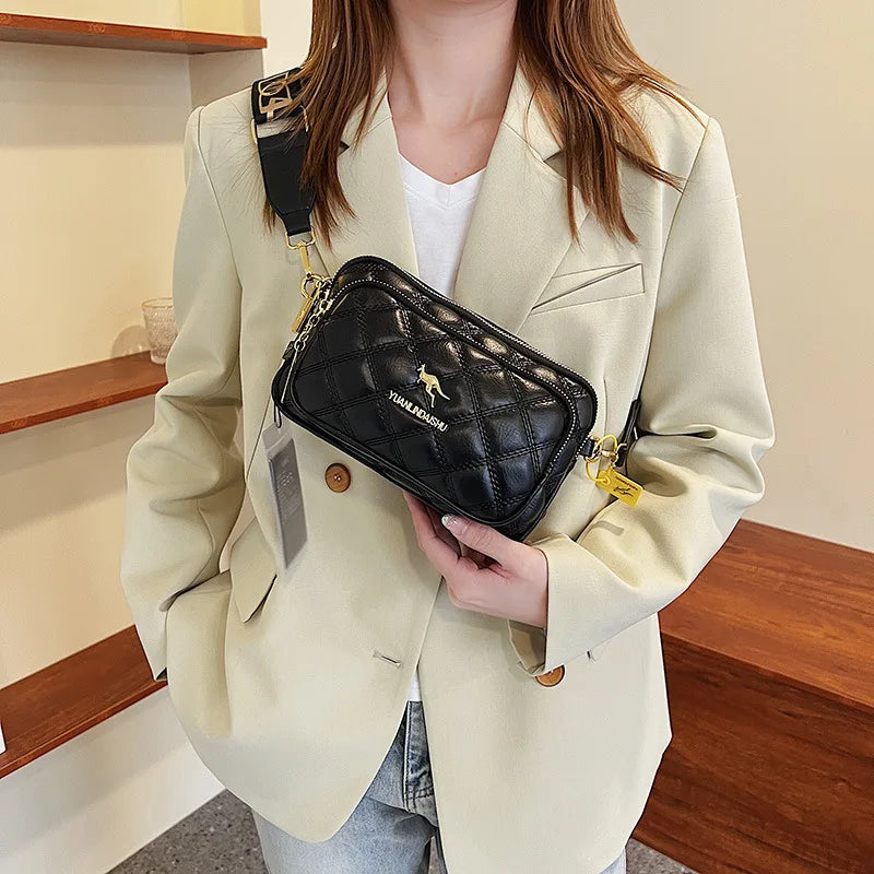 Quilted Crossbody Bag for Women | Double Zip Shoulder Purse | Luxury Mini Messenger Handbag