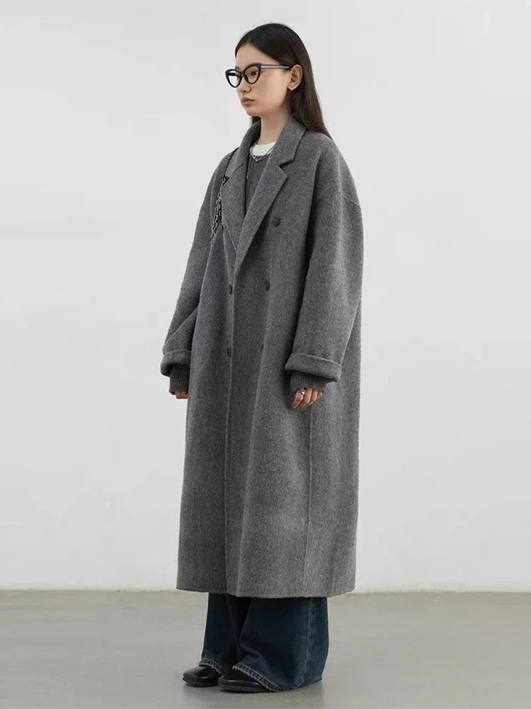 Women’s Oversized Double Breasted Wool Coat | Elegant Long Winter Overcoat