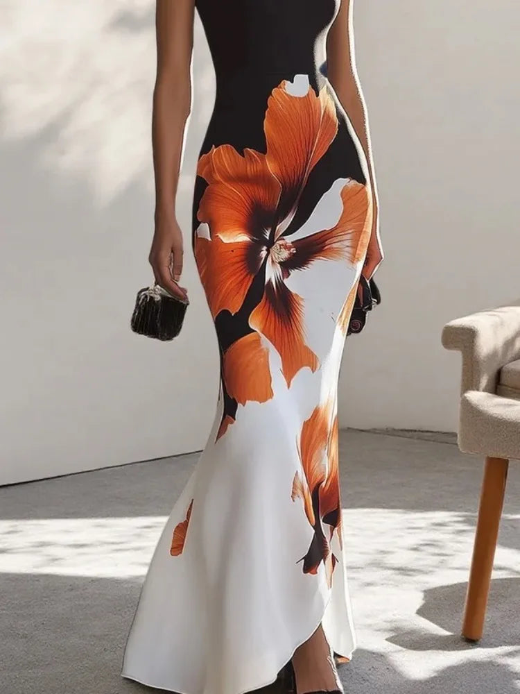 Floral Bodycon Maxi Dress Women | Sleeveless Elegant Evening Dress
