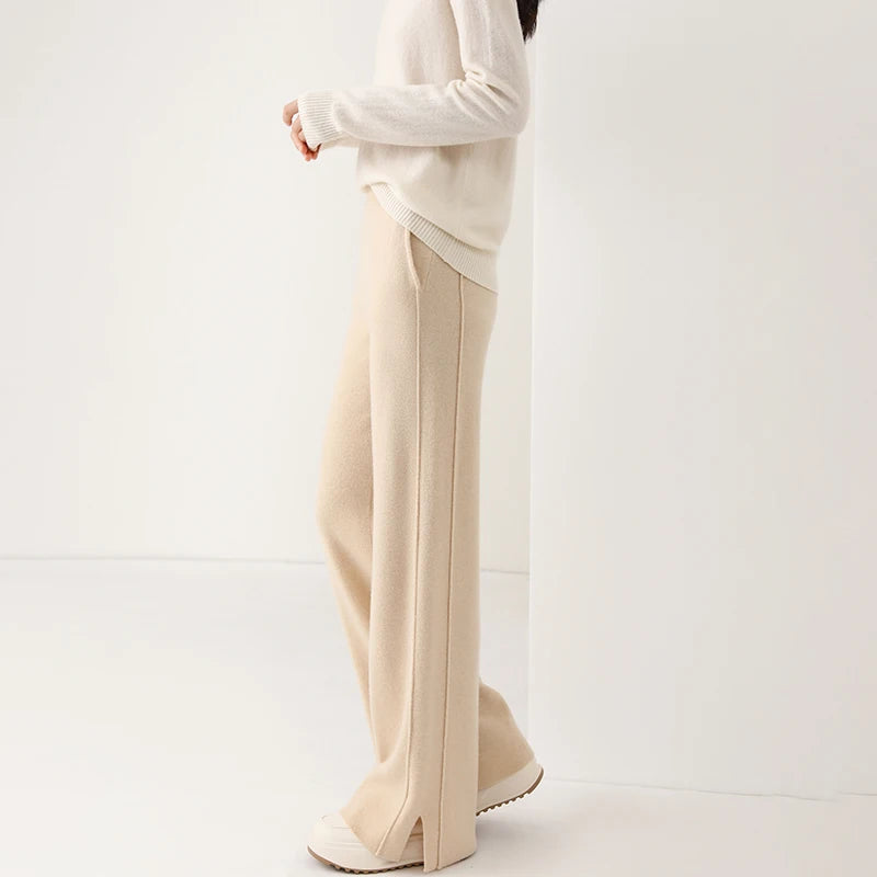Women Straight Fit Knit Lounge Pants High Waist Minimalist Casual Trousers