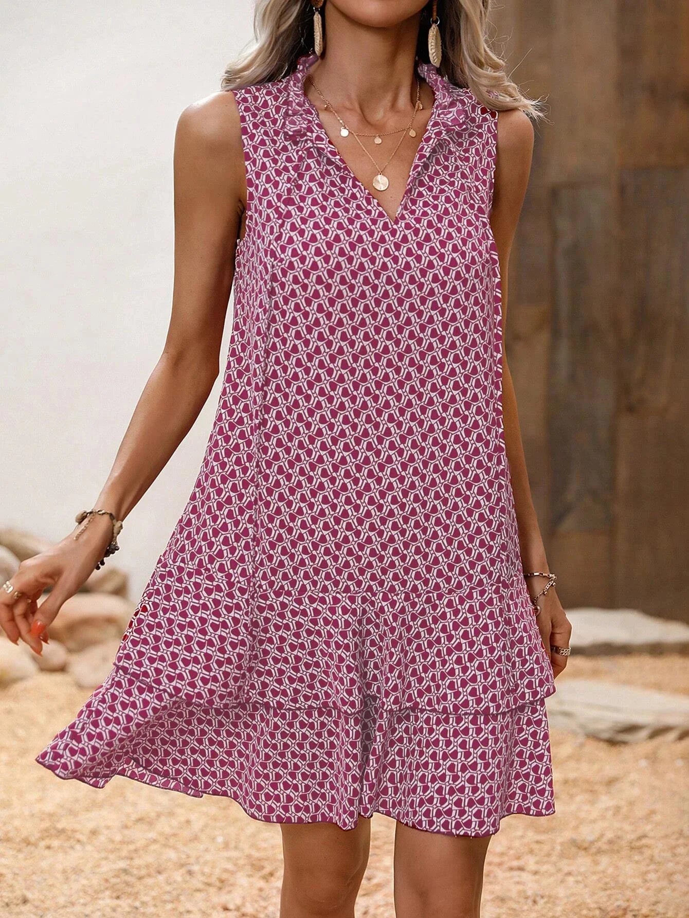 Boho Printed Sleeveless Mini Dress | Loose Fit Summer Dress