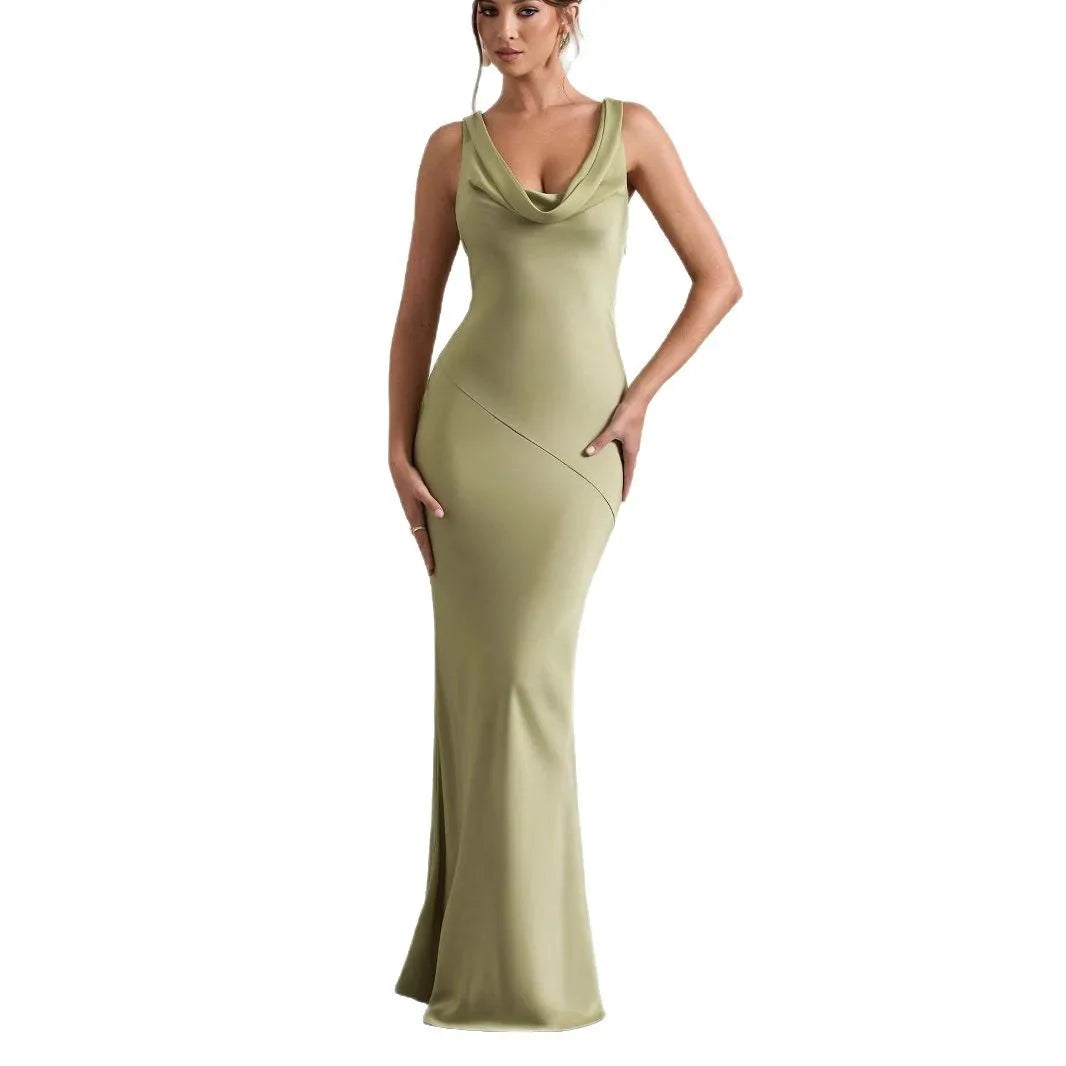Satin Maxi Dress Women | Elegant Cowl Neck Formal Evening Dress