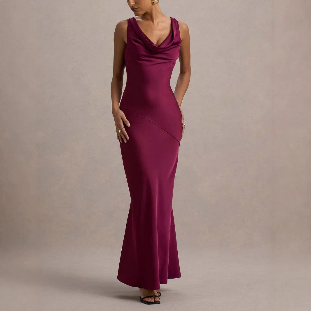 Satin Maxi Dress Women | Elegant Cowl Neck Formal Evening Dress