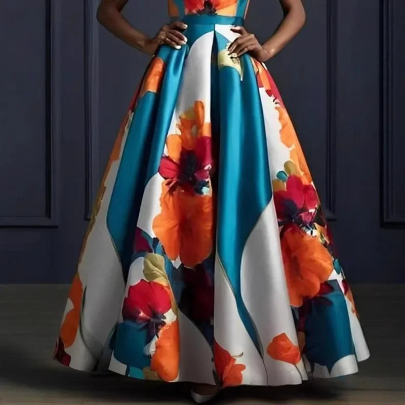 Floral A Line Maxi Dress Women | Halter Neck Elegant Evening Dress