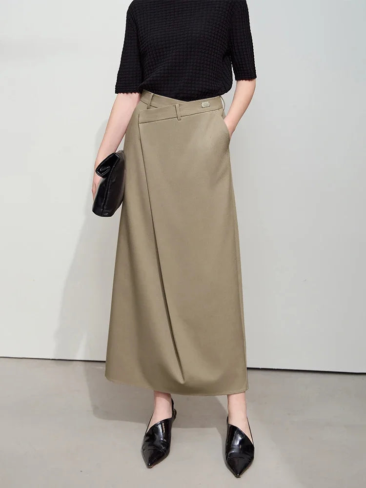 Women High Waist Wrap Maxi Skirt Minimalist Elegant Straight Long Skirt