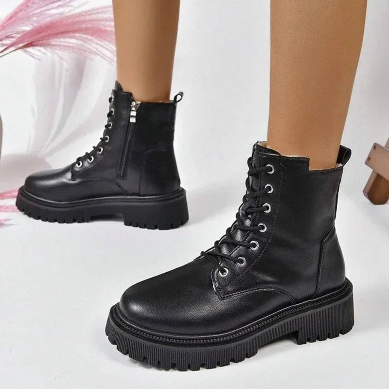 Women’s Lace-Up Combat Boots – Chunky Ankle Boots for Casual, Streetwear & Winter Fashion