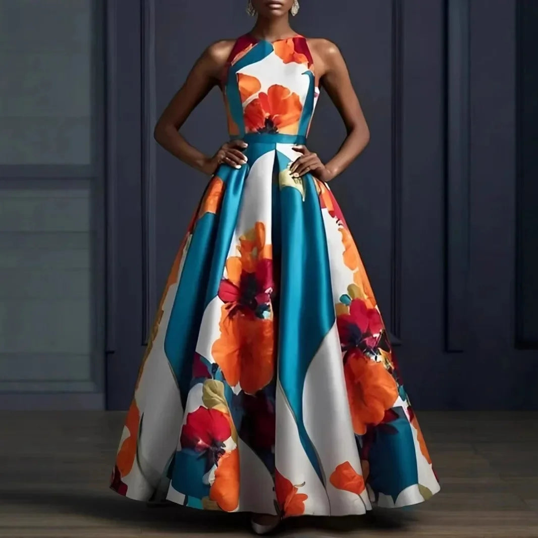 Floral A Line Maxi Dress Women | Halter Neck Elegant Evening Dress