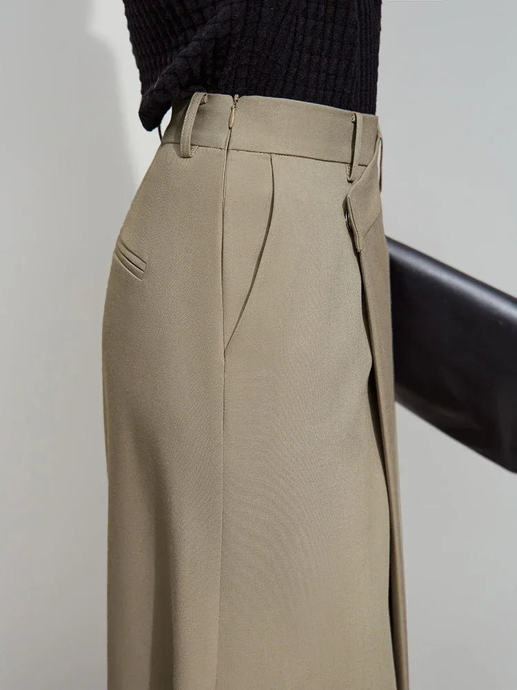 Women High Waist Wrap Maxi Skirt Minimalist Elegant Straight Long Skirt