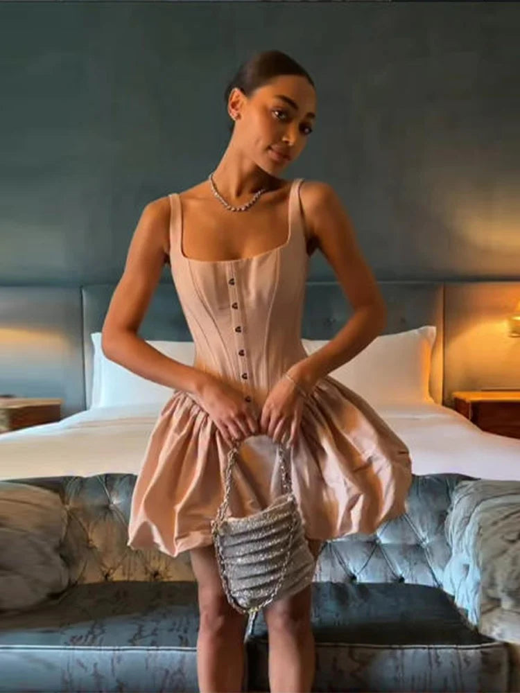 Women’s Blush Pink Corset Bubble Mini Dress | Vintage Fit & Flare Party Dress for Birthdays, Date Nights & Special Occasions