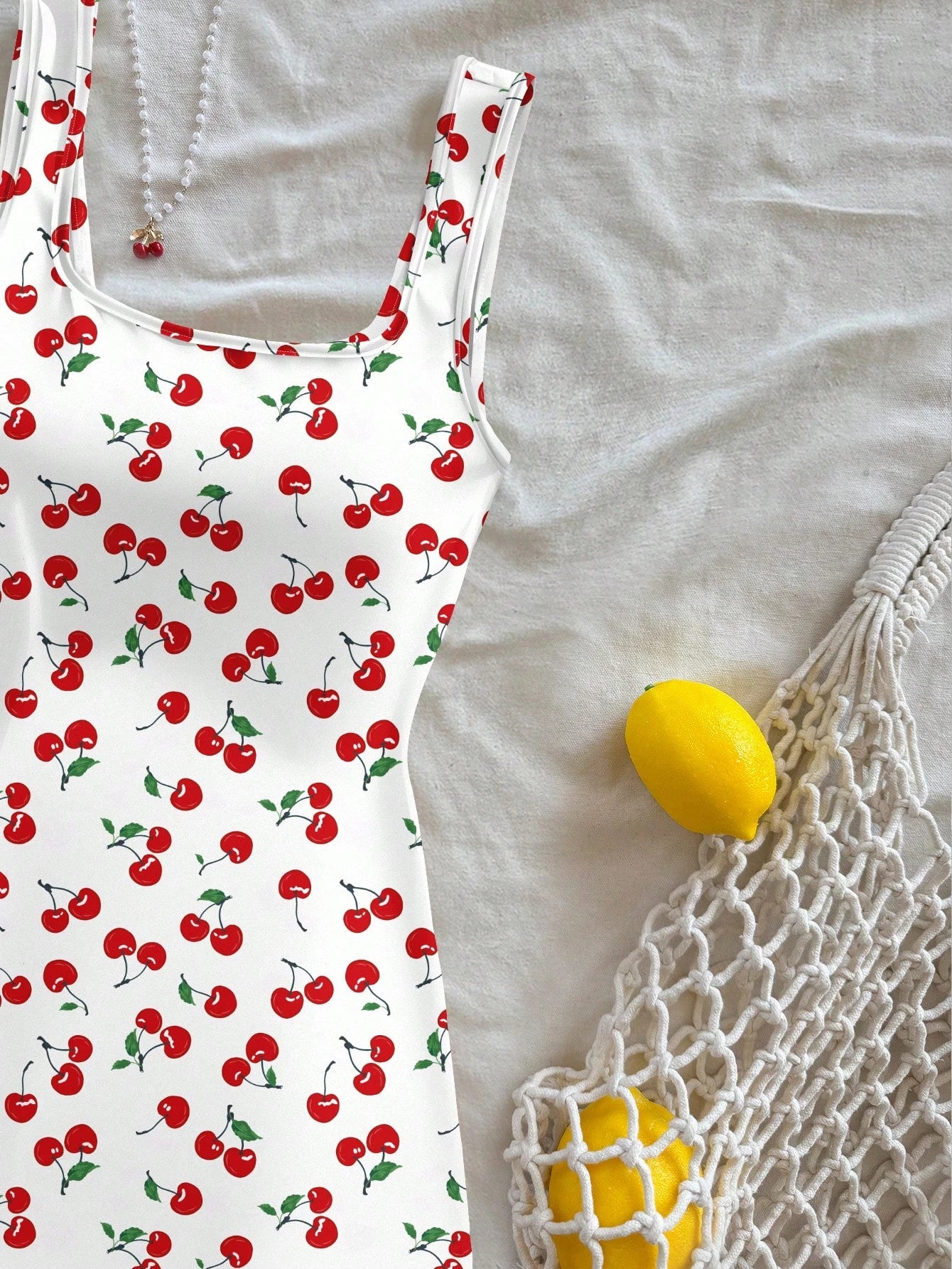 Women’s Cherry Print Mini Dress | Cute Y2K Sleeveless A-Line Summer Dress for Vacations & Casual Wear