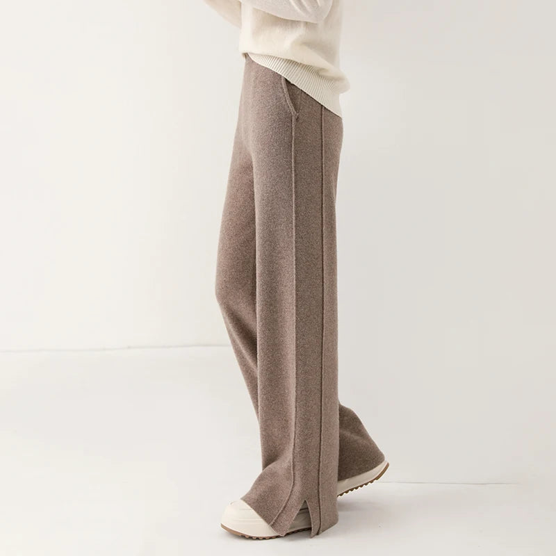 Women Straight Fit Knit Lounge Pants High Waist Minimalist Casual Trousers