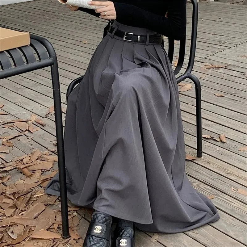 Women High Waist Flowy Maxi Skirt Elegant Pleated A Line Long Skirt