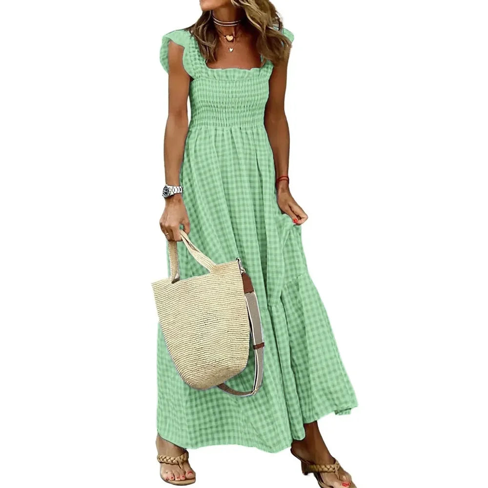 Gingham Maxi Dress Women | Smocked Bodice A Line Casual Summer Dress