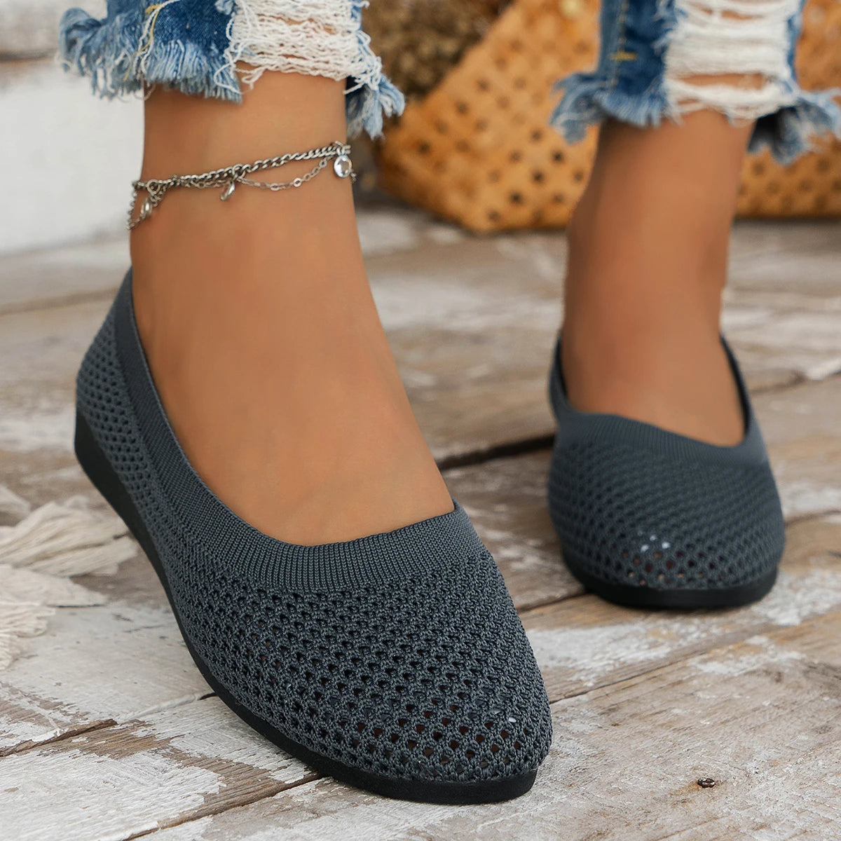 Women’s orthopaedic Breathable Knit Ballet Flats – Lightweight Slip-On Walking Shoes for Casual, Travel & Everyday Wear