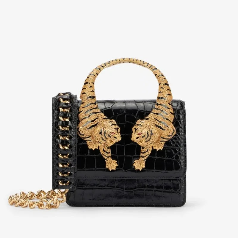 Luxury Tiger Handle Top Handle Bag for Women | Crocodile Embossed Crossbody Handbag | Designer Inspired Evening Shoulder Purse