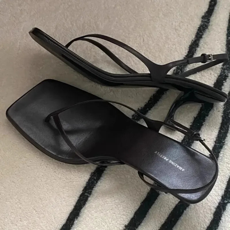 Women’s Minimal Slingback Heel Sandals – Elegant Square Toe Thong Heels for Party & Evening Wear