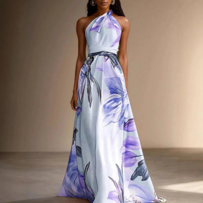 Floral Halter Neck Maxi Dress Women | A Line Elegant Summer Occasion Dress