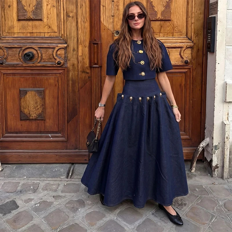 Women's Cropped Top & Full Maxi Skirt Co-Ord Set | Elegant Occasion Two Piece Outfit