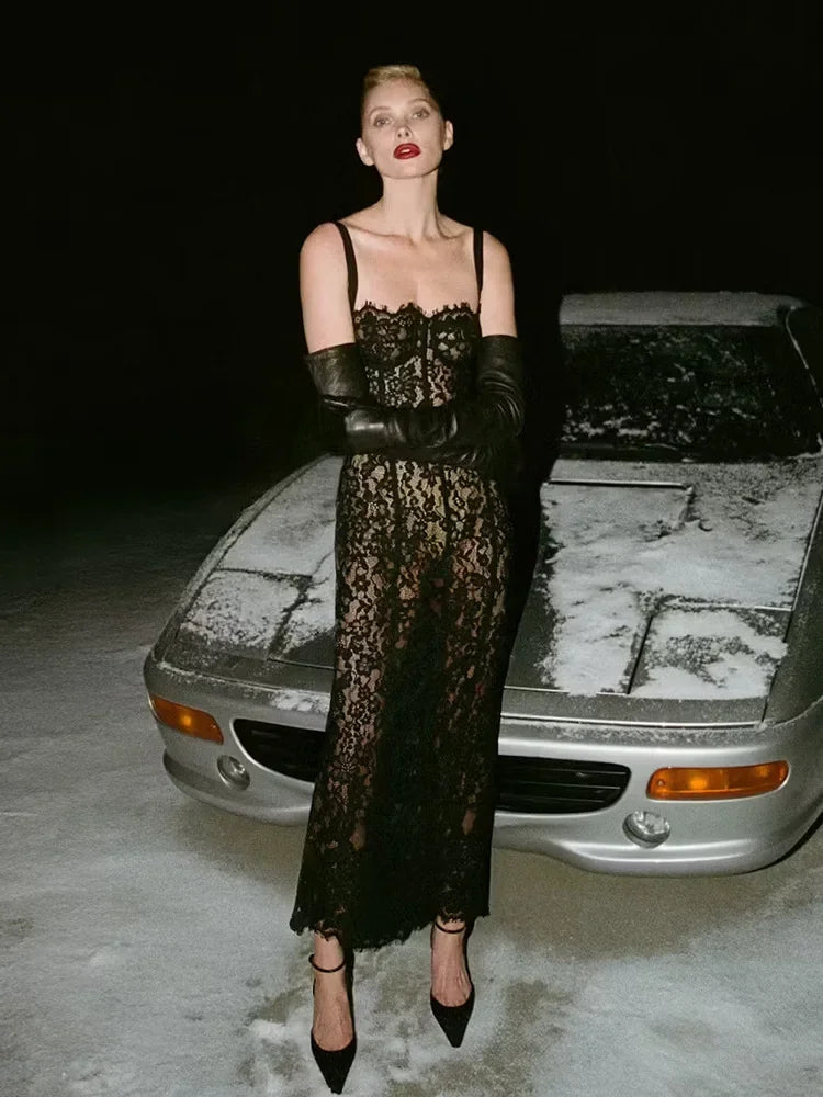 Women’s Sheer Lace Maxi Dress | Elegant Corset Bodycon Evening Dress for Cocktail Parties & Formal Events