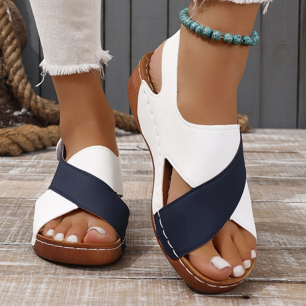 Women’s Cross Strap Wedge Sandals – Comfortable Open Toe Casual Slippers for Everyday & Summer Wear