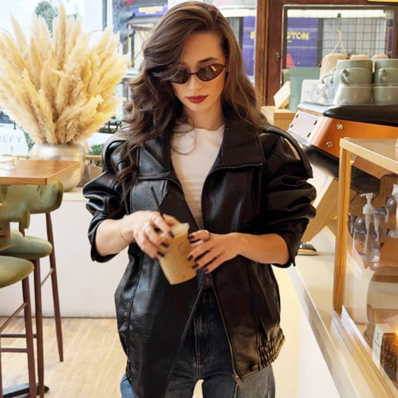 Faux Leather Moto Jacket | Oversized Biker Jacket