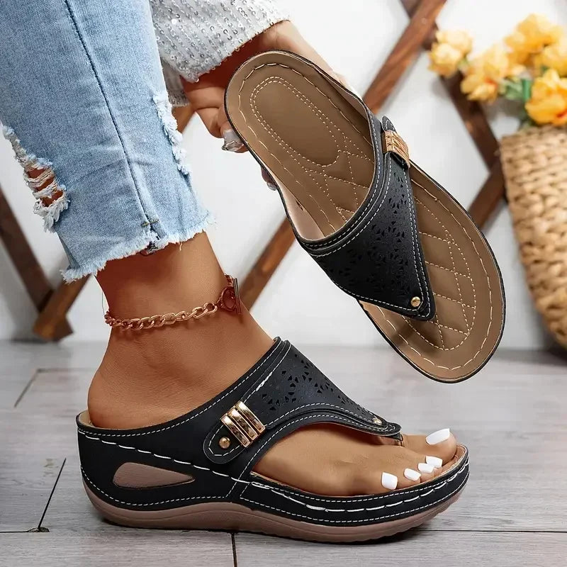 Women’s orthopaedic Comfort Wedge Sandals – Casual Toe Ring Slip-On Slippers for Everyday & Summer Wear