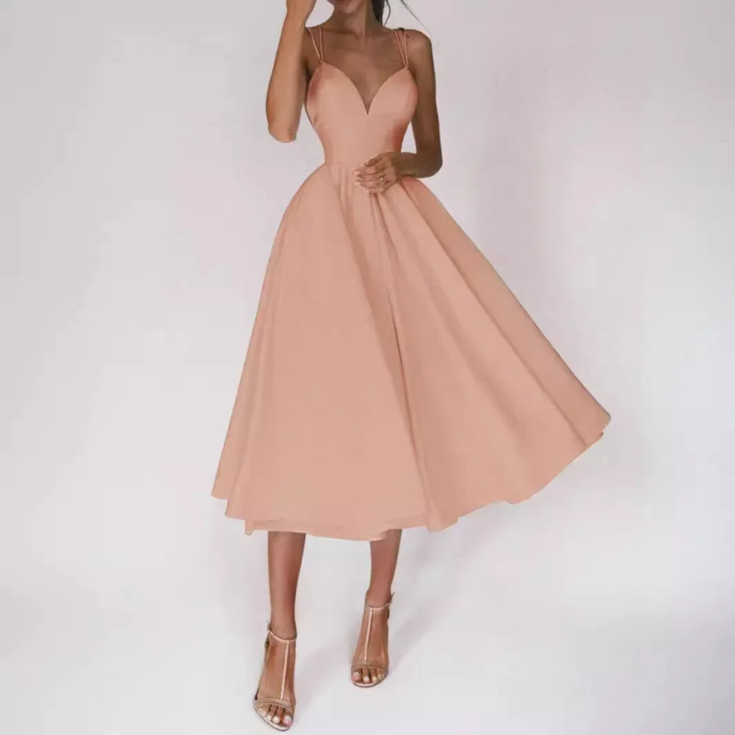 A Line Midi Dress Women | Spaghetti Strap Sweetheart Party Dress