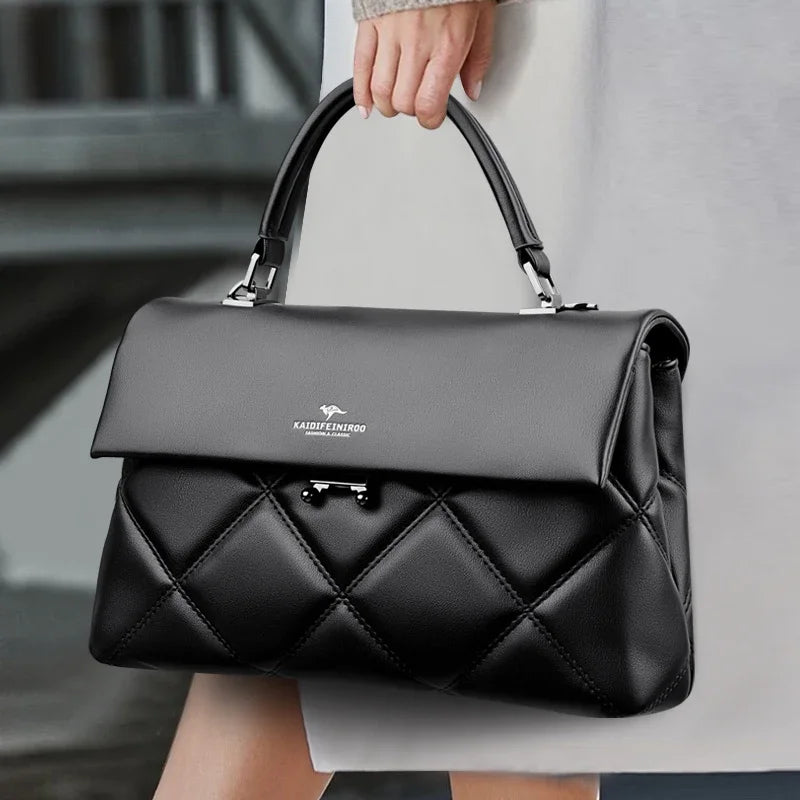 Quilted Top Handle Handbag for Women | Elegant Crossbody Satchel Purse | Luxury Shoulder Bag
