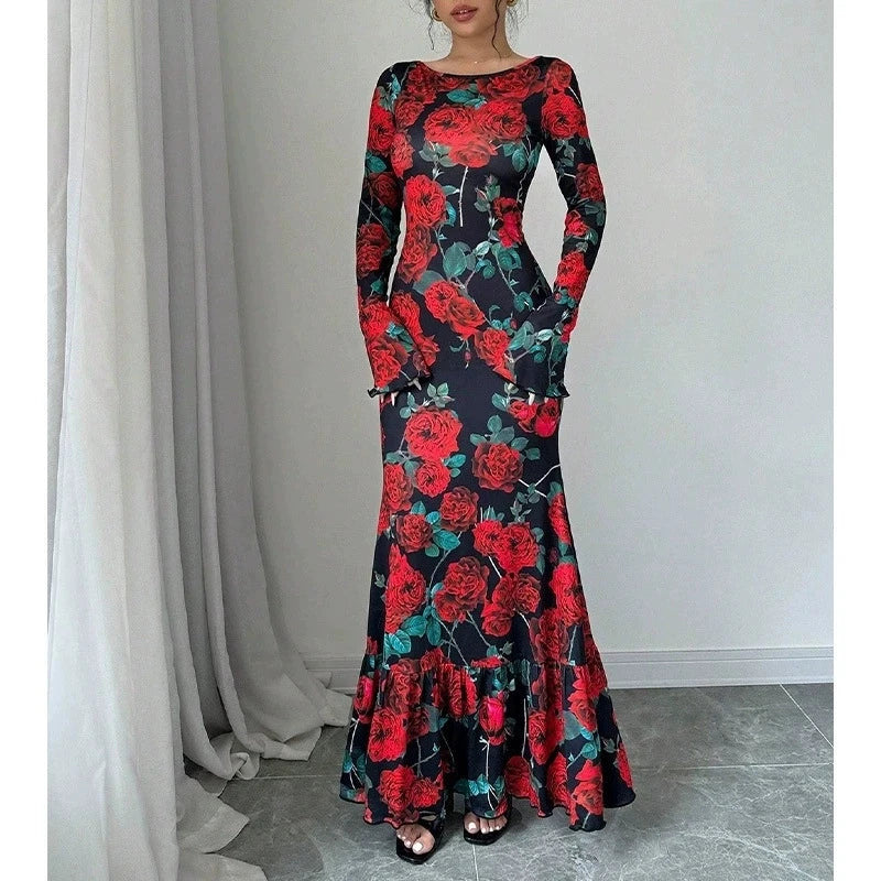 Rose Maxi Dress Women | Elegant Floral Mermaid Dress