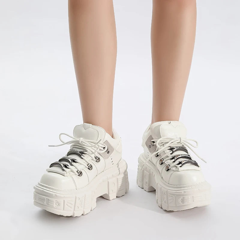 Women’s Platform Chunky Sneakers – Gothic Streetwear Lace-Up Casual Shoes for Y2K & Harajuku Fashion