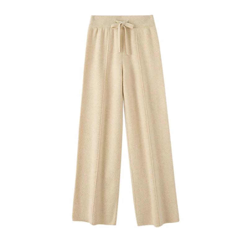 Women High Waist Straight Leg Lounge Pants Minimalist Drawstring Casual Trousers