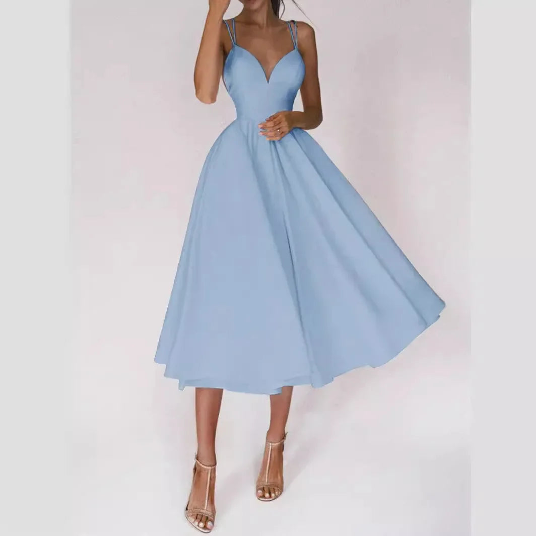 A Line Midi Dress Women | Spaghetti Strap Sweetheart Party Dress