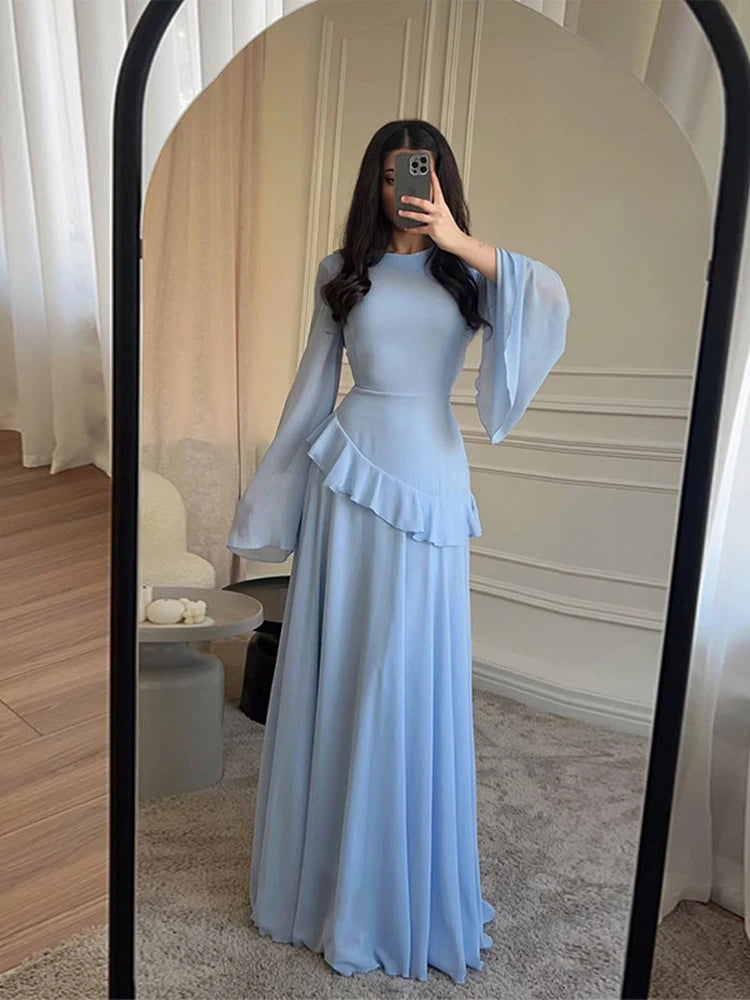 Long Sleeve Maxi Dress Women | Ruffle A Line Elegant Evening Dress