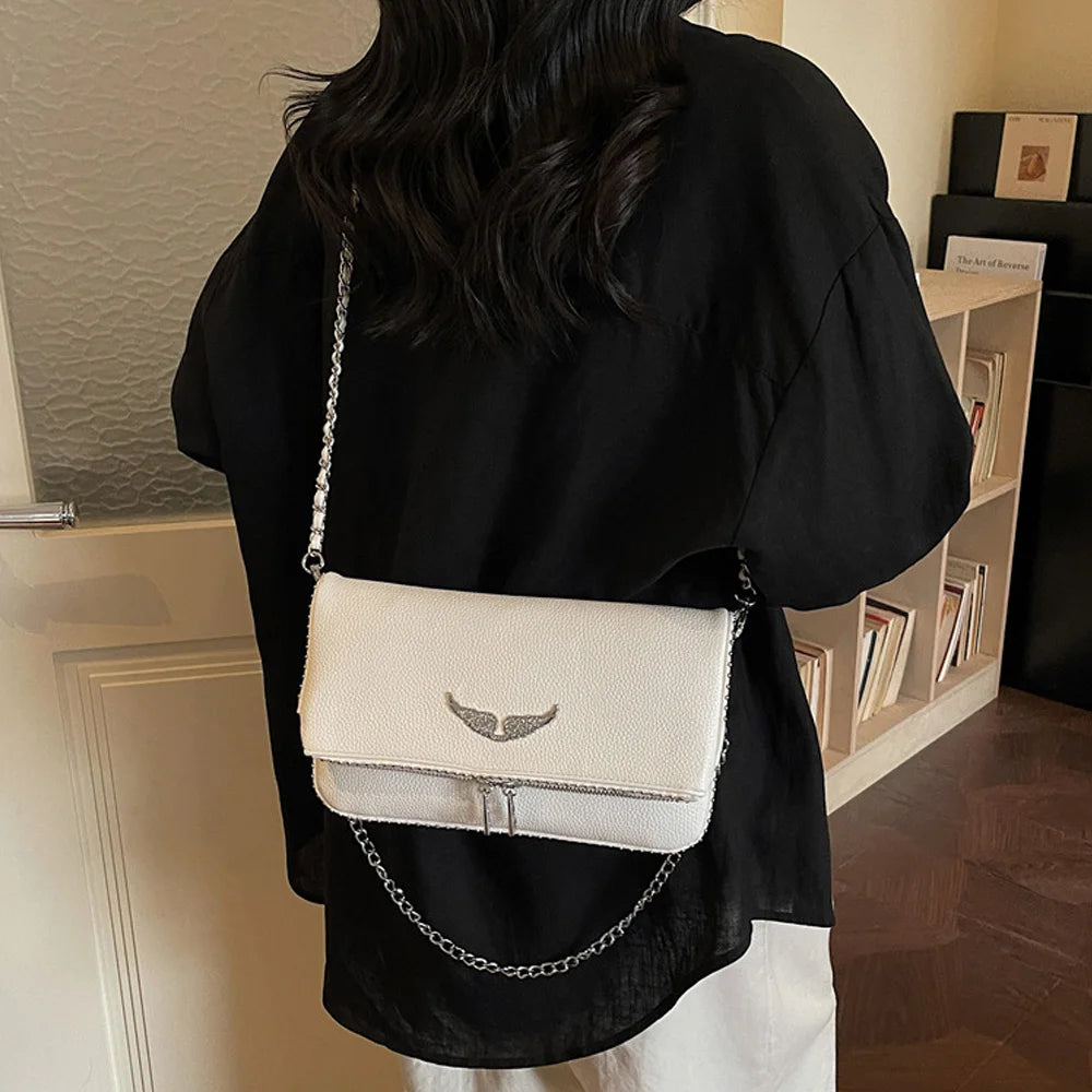 Brown Chain Crossbody Bag for Women | Elegant Flap Shoulder Purse | Mini Leather Messenger Handbag