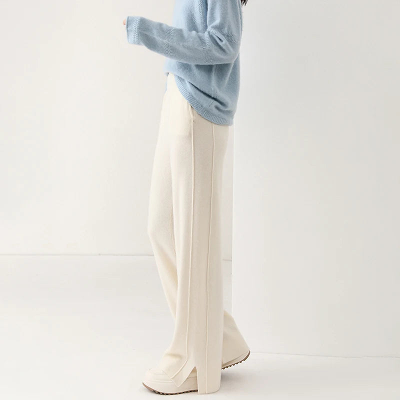 Women Straight Fit Knit Lounge Pants High Waist Minimalist Casual Trousers