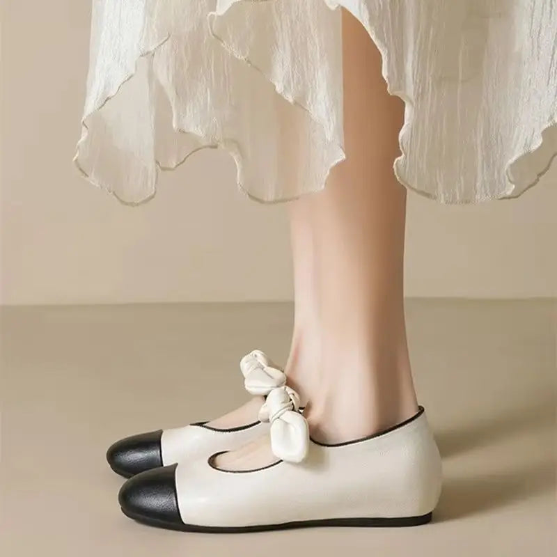 Women’s Bow Mary Jane Ballet Flats – Round Toe Slip-On Shoes for Casual, Office & Everyday Wear