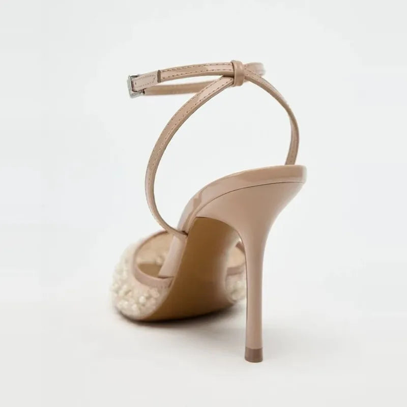 Women’s Embellished Stiletto Heels – Elegant Pointed Toe Ankle Strap Pumps for Wedding & Party Wear