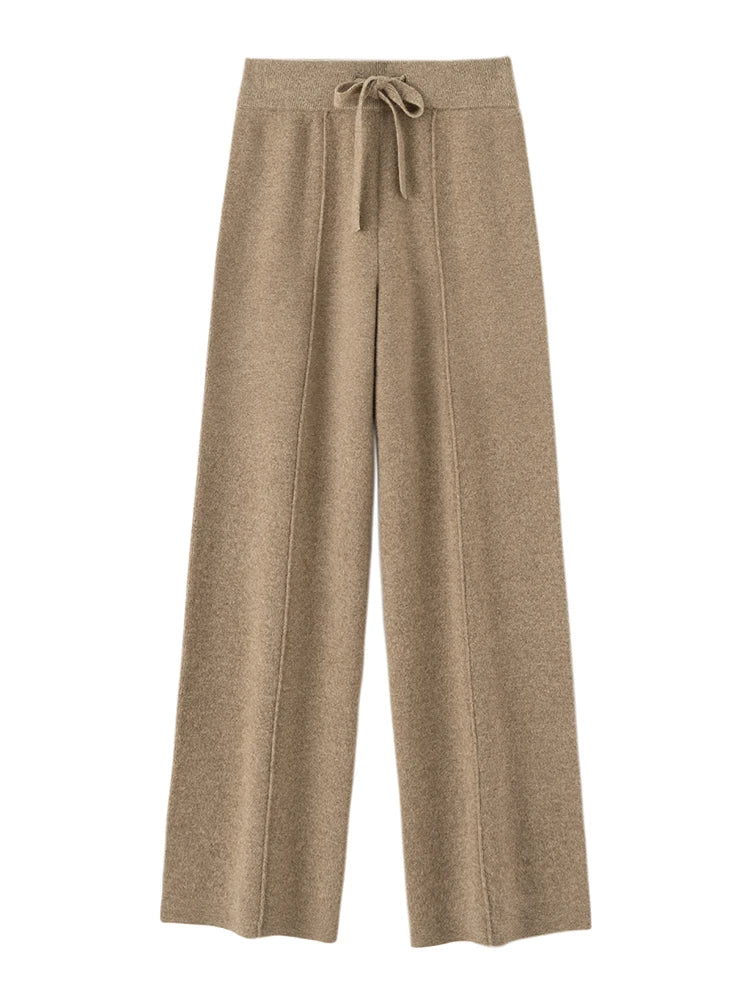 Women High Waist Straight Leg Lounge Pants Minimalist Drawstring Casual Trousers