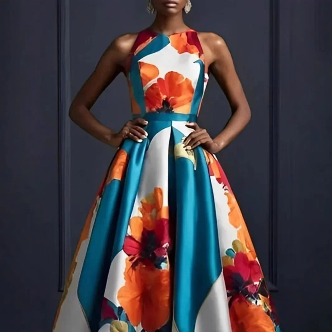 Floral A Line Maxi Dress Women | Halter Neck Elegant Evening Dress