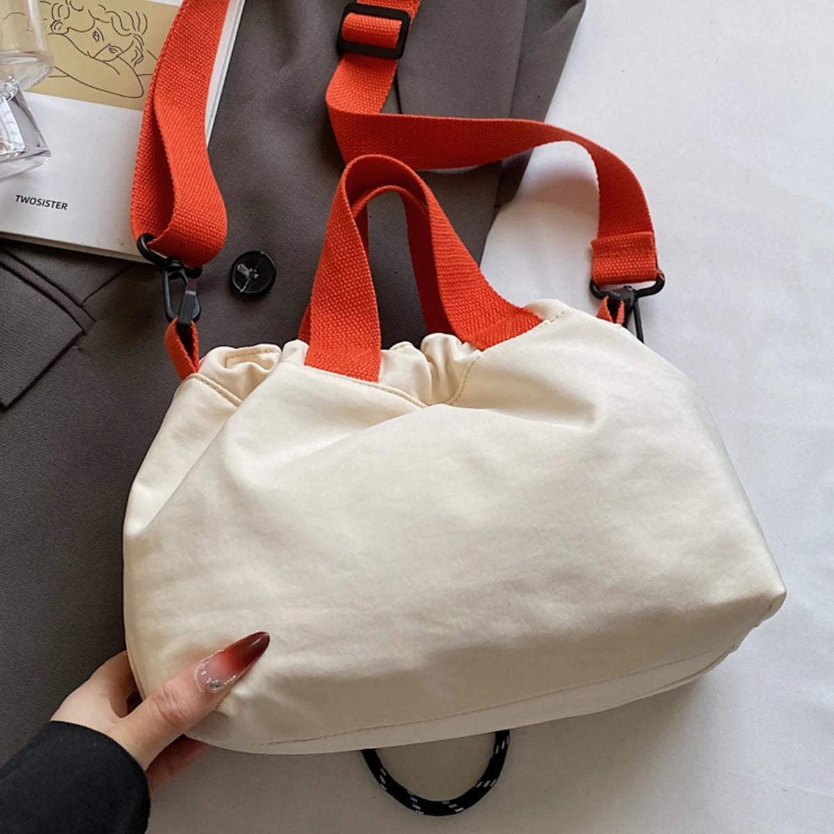 Casual Canvas Crossbody Bag for Women | Trendy Drawstring Shoulder Purse | Lightweight Everyday Travel Handbag