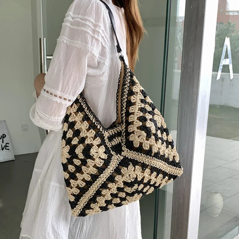 Boho Crochet Tote Bag for Women | Handmade Knit Shoulder Handbag | Large Capacity Casual Hobo Purse | Summer Beach Tote