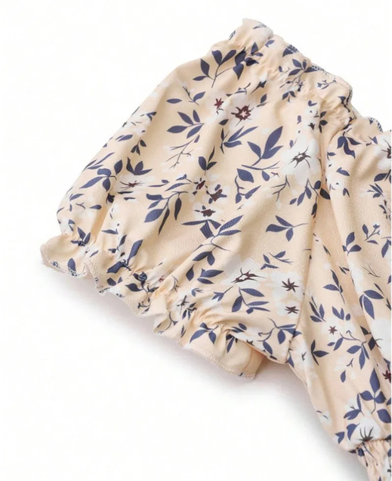 Women’s Floral Smocked Midi Dress | Romantic Puff Sleeve Cottagecore Summer Dress for Brunch & Vacation Wear