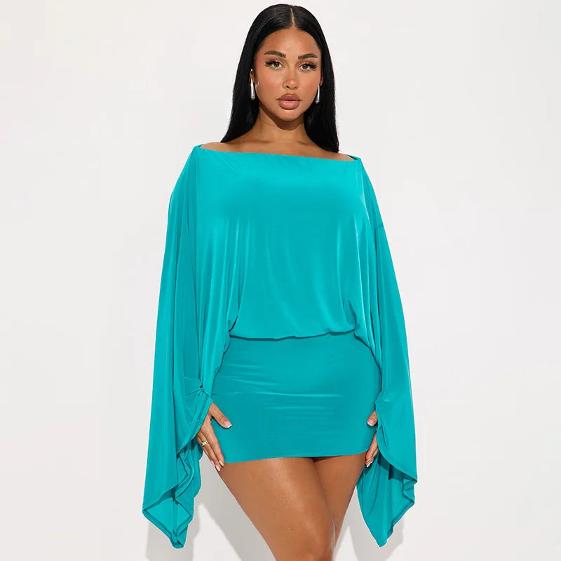 Women’s Batwing Mini Dress | Off Shoulder Bodycon Cocktail Dress with Cape Sleeves for Parties, Vacation & Evening Wear