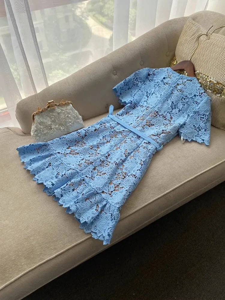 Lace Mini Dress Women | Elegant Short Sleeve Fitted Party Dress
